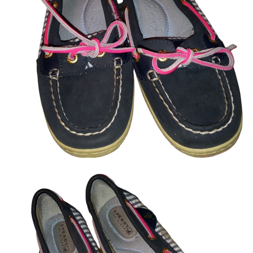 Sperry Navy Moccasins with Pink Accents